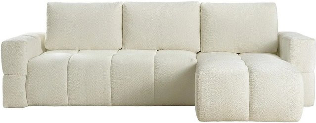 Vente-unique Schlafsofa Issoro in Beige mit Bouclé-Stoff und L-Form - Bild 1