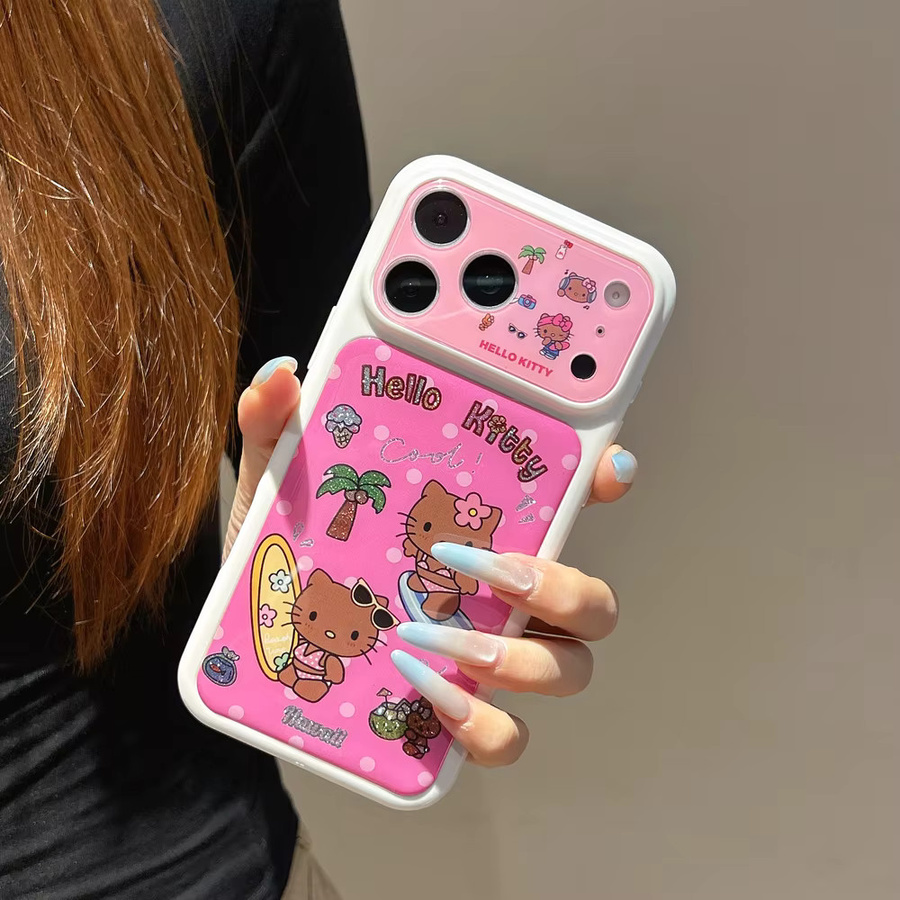 Sanrio Hello Kitty Handyhülle mit Cartoon Sommer Strand Motiv für iPhone 17 Pro 16 15 Pro Max, Stoßfeste Hartschale, Pink - Bild 2