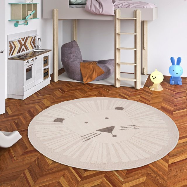 Pergamon Kinder Teppich Happy Kids Rund in Beige und Multicolour aus Polypropylen mit High-Low-Effekt - Bild 1