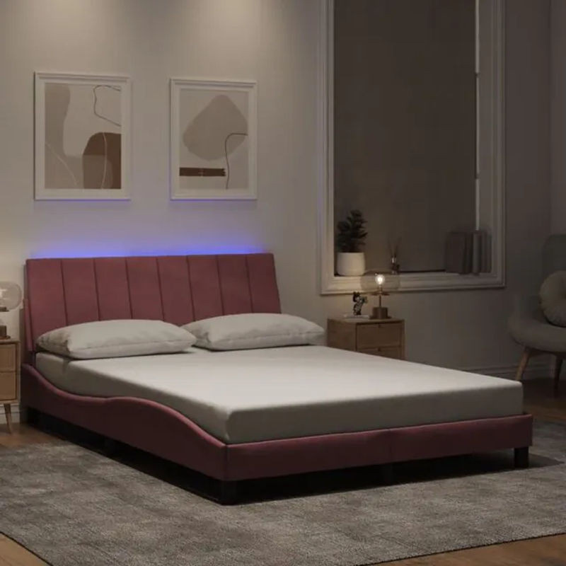 Modernes Polsterbett Hanko mit LED von vidaxl in Rosa aus Samt, B/T/H: 140 x 200 cm (ohne Matratze) - Bild 1