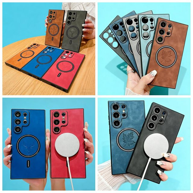 Premium Retra PU-Lederhülle für Samsung Galaxy S26 S25 S24 S23 S22 S21 Note 20 Ultra Plus FE mit Hirschkopf-Design und magnetischer kabelloser Ladeabdeckung - Bild 1