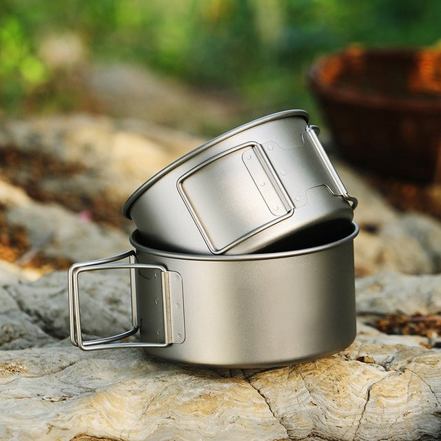 Xbees Camping Titan Kochtopf und Mehrzweckschüssel in Silber mit abnehmbarem Griff, 450 ml - Bild 1