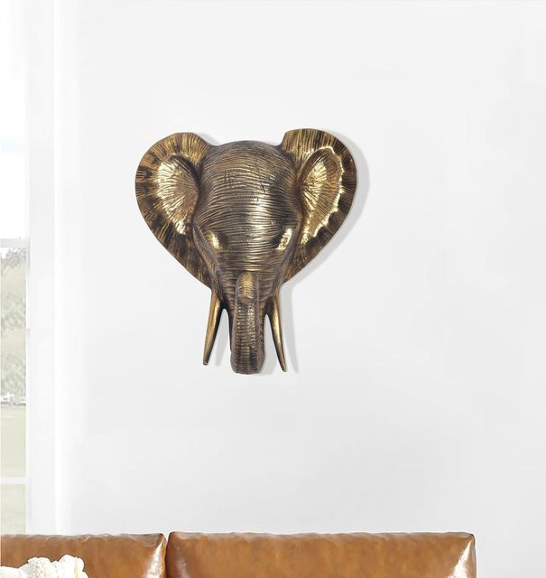 FineBuy Wanddeko Elefantenkopf aus Aluminium in Gold, Modernes Design, Höhe: 41 cm, Breite: 33 cm, Tiefe: 20 cm - Bild 1
