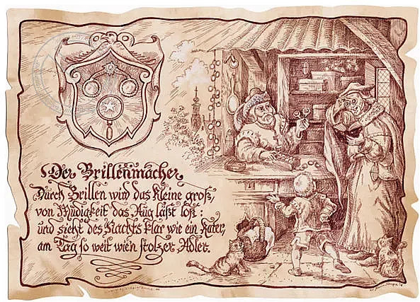 Zunftbild Optiker als Poster auf Antikpapier in den Farben Braun, Schwarz und Multicolour, Höhe: 29,7 cm, Breite: 21,0 cm - Bild 1