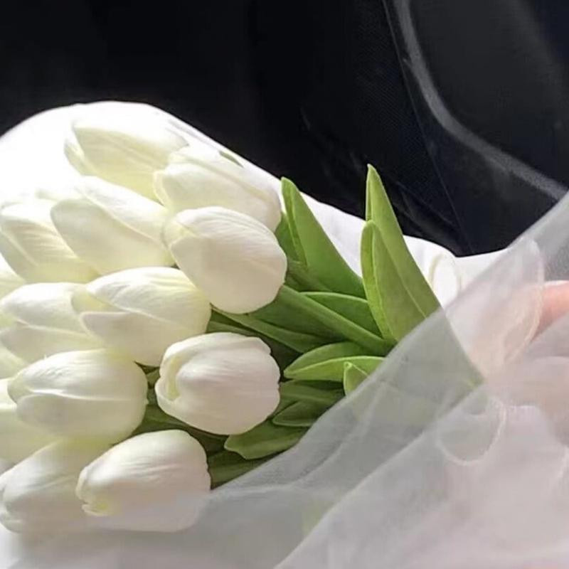 Chenxiaogang Mini Weiße Künstliche Tulpen für Hochzeit, Geburtstag und Dekoration - Bild 1
