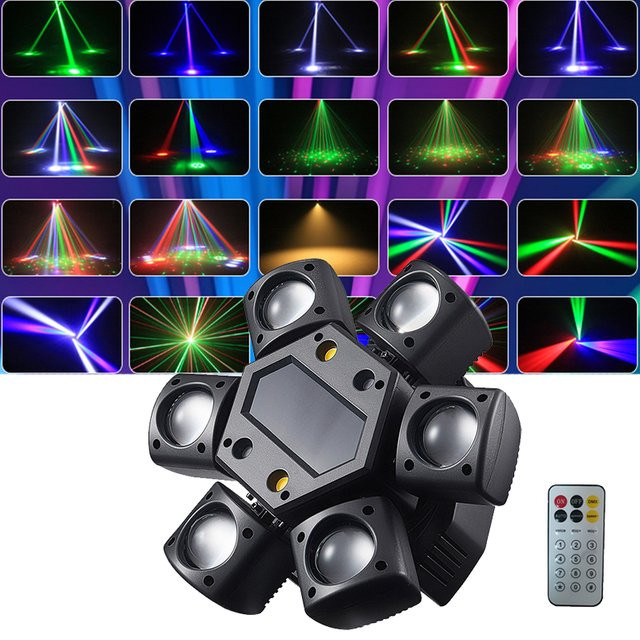RGBW LED Moving Head mit sechs Armen, DMX-Steuerung, Strobe-Effekt und Fernbedienung, Schwarz - Bild 1