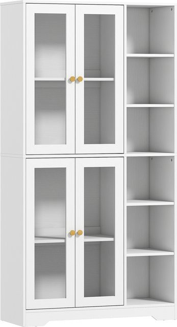 HOMCOM Küchenbuffet Vitrinenschrank in Weiß mit 4 Soft-Close-Glastüren und 6 offenen Fächern für Wohn- und Esszimmer - Bild 1