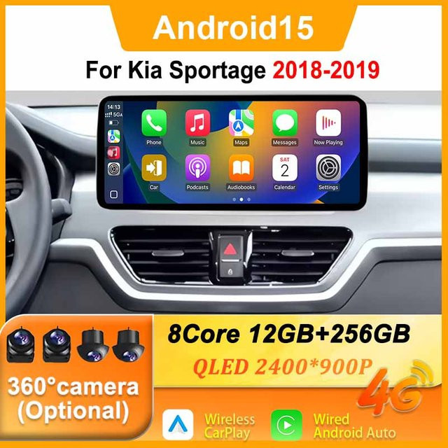 12,3 Zoll DSP Stereo Autoradio für Kia Sportage 2018-2019 mit Wireless CarPlay, Android Auto, Bluetooth, GPS, WiFi und 4G in Schwarz - Bild 1