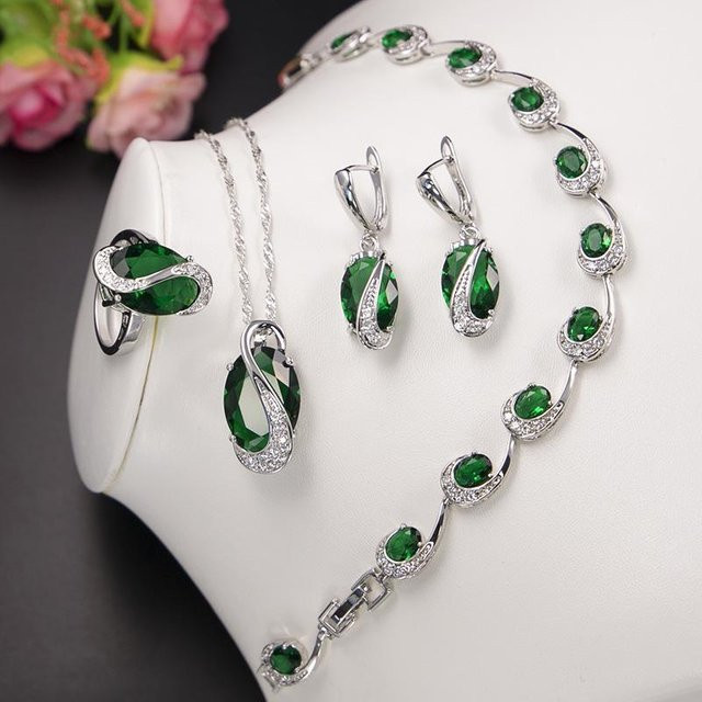 YIRAN Schmuck-Set, Armband, Halskette, Ohrringe, Zirkon, grau, Unisex - Bild 1