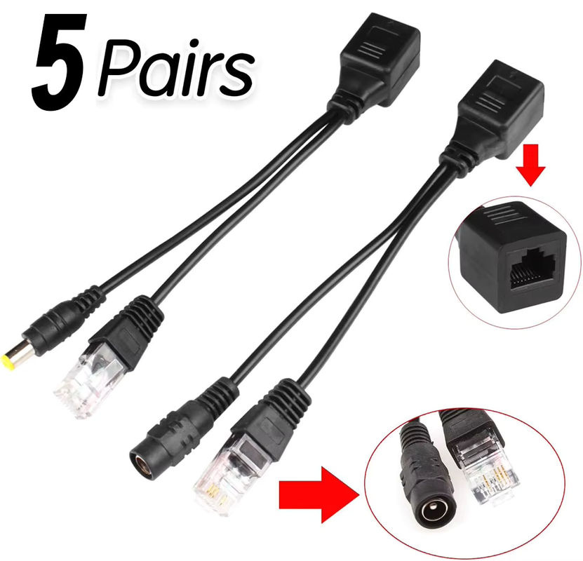 Anja Core Passives PoE-Injektor und PoE-Splitter-Kit mit RJ45-Ethernet und DC 5,5 x 2,1 mm Adapteranschluss, Schwarz, 5 Paare - Bild 2