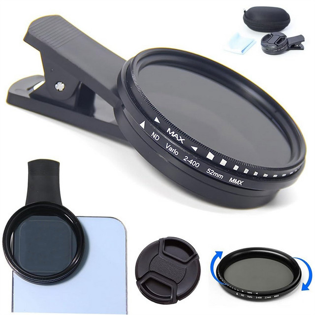 QA08I Solar Eclipse ND Filter Set 2-400 für Smartphone und Kamera, 52 mm, Schwarz mit Clip-Objektivdeckel - Bild 1