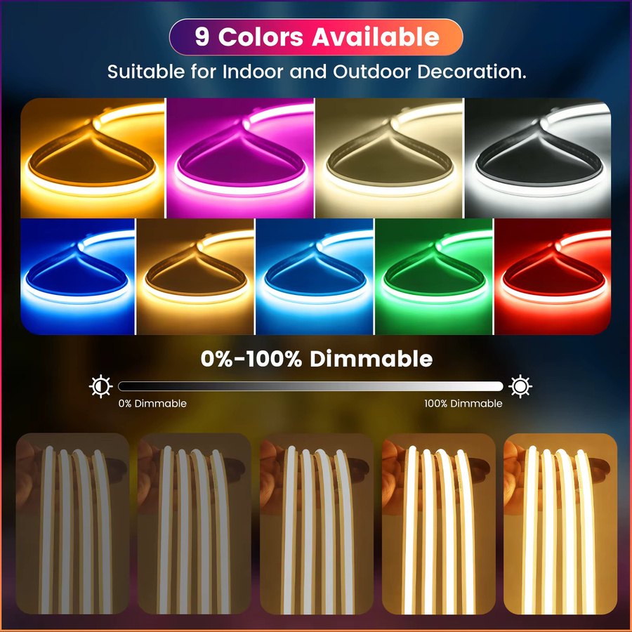 HEGEHE Dimmbarer COB LED-Neonstreifen Wasserdichtes Flexibles Silikon Band in Mehrfarben - Bild 3