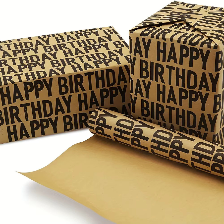 Bedrucktes Kraftpapier Happy Birthday für Geburtstage und Partys, Braun, Breite: 43 cm, Länge: 299,7 cm - Bild 3