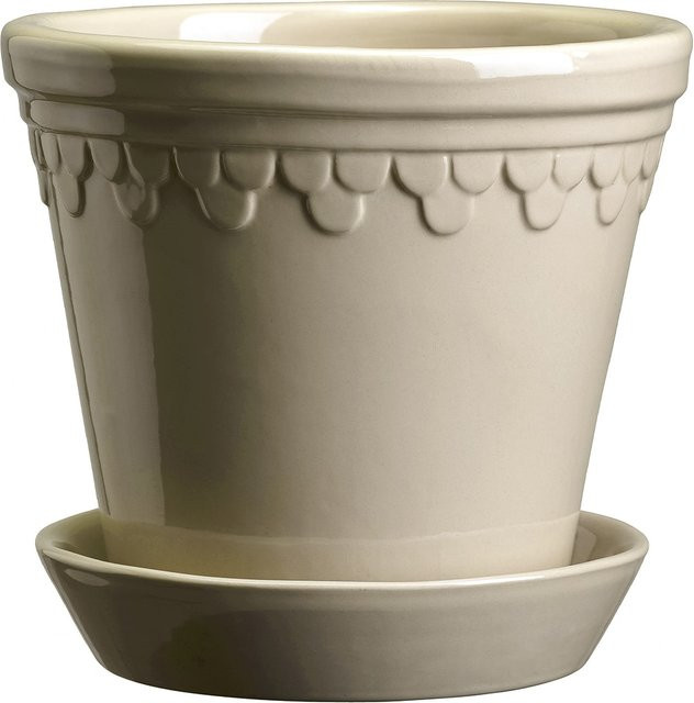 Bergs Potter Blumentopf The Københavner Glazed Pot mit Untersetzer aus Keramik in Sand Stone, Durchmesser: 16 cm - Bild 1