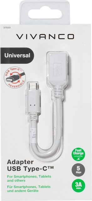 Vivanco USB Type-C auf USB 3.1 A Adapter in Weiß, 0,1 m - Bild 1