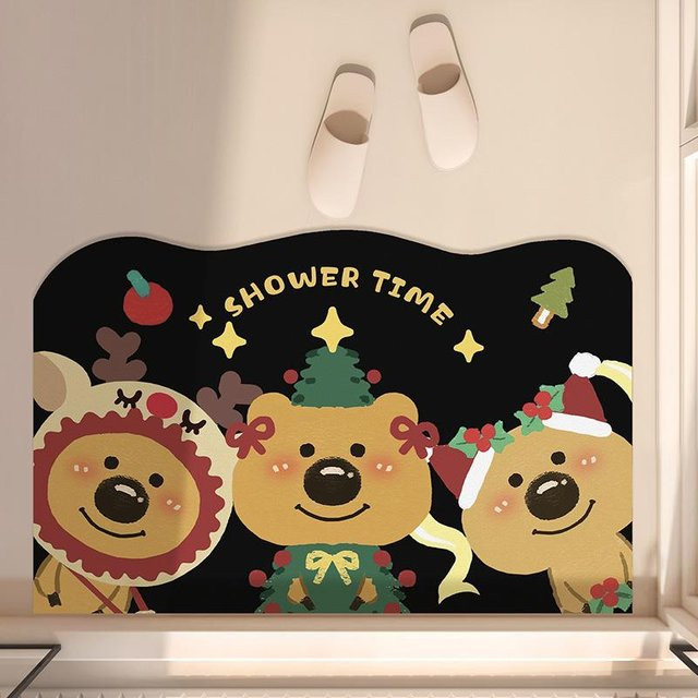 Yiran Furniture Badezimmer Fußmatte Drei Kleine Bären mit Weihnachtsdesign, Saugfähige Diatomeenerde Bodenmatte, Mehrfarbig, B/B: 50 x 80 cm - Bild 1