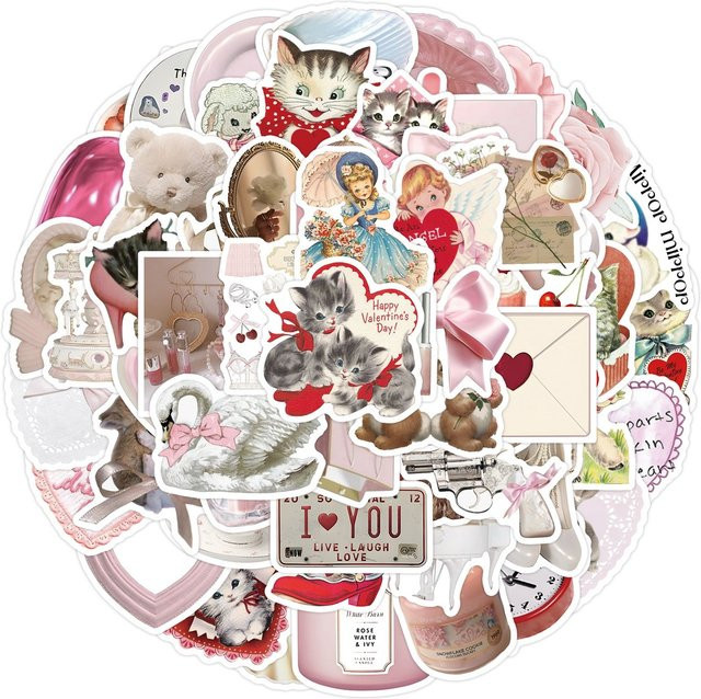 60 Stück Wasserdichte Graffiti Aufkleber im Ins Stil Rosa Mädchen Traum von BulingBulingStickers Shop in Pink und Multicolour - Bild 1