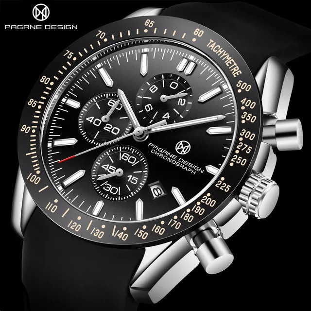 Pagani Design Armbanduhr, Quarz, Edelstahl, Saphirglas, 45 mm, Herren, Schwarz - Bild 1