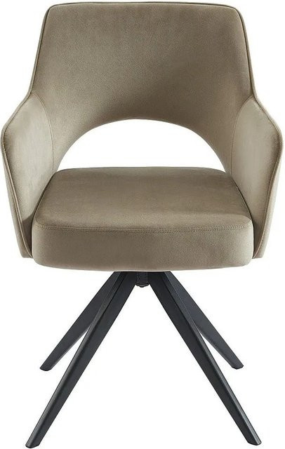 Vente-unique Stuhl Konya in Beige mit Samtbezug und Metallgestell, drehbar mit Armlehnen, Breite: 58 cm - Bild 1