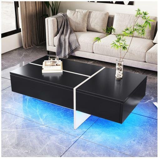 Glänzender Couchtisch MUVOE in Schwarz-Weiß mit Farbblockstruktur, rechteckig, B: 100 cm, T: 50 cm, H: 34,5 cm - Bild 1