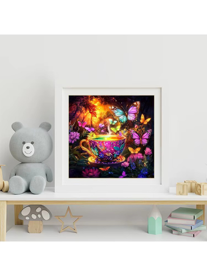 EverShine Diamant-Mosaik Waldlandschaft mit Schmetterlingen und Bäumen als Vollbesatz Stickerei in Multicolour, B/T/H: 20 x 20 x 20 cm - Bild 3