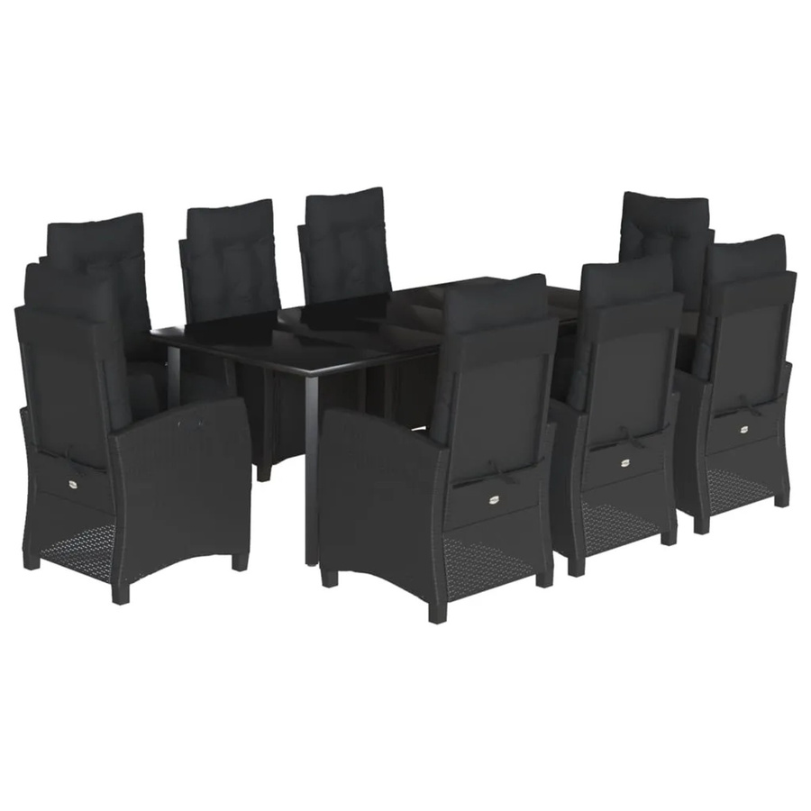 vidaXL 9-teilige Garten-Essgruppe aus Poly Rattan und Glas in Schwarz mit Kissen - Bild 2