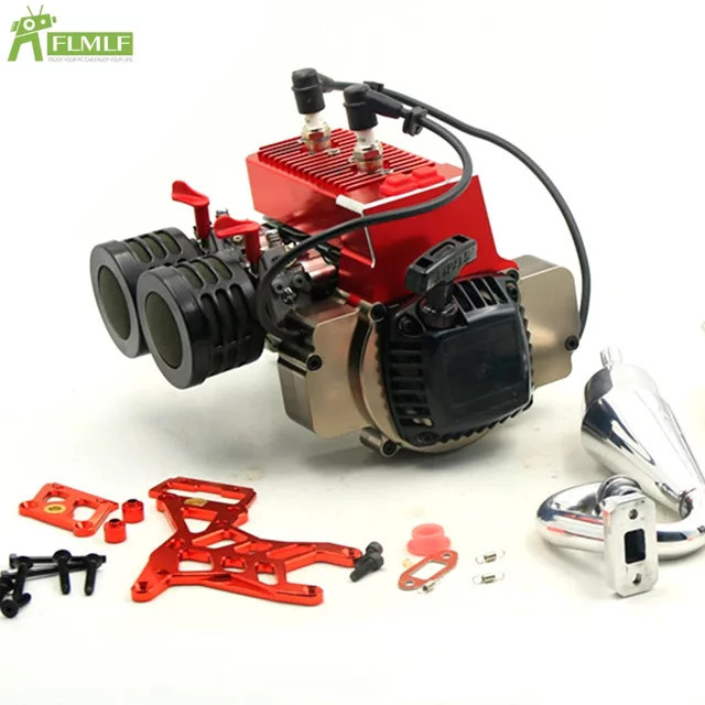 TOP SPEED RC WORLD 60CC Doppelzylinder-Motor mit Auspuffrohr-Kit, Zubehör, Metall, Rot - Bild 1
