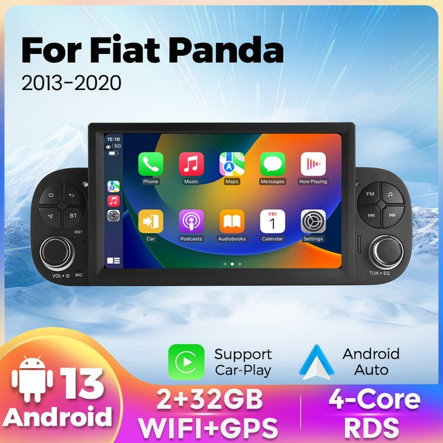 NAVIFANS Android 13 Autoradio für Fiat Panda 2013-2020 mit GPS, WiFi, Multimedia und CarPlay in Schwarz - Bild 1