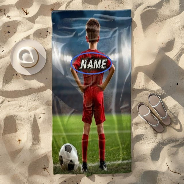 Personalisierbares Strandtuch mit Fußballspieler Motiv von JMG Household Supplies, Mikrofaser, Mehrfarbig, B: 90 cm, L: 180 cm - Bild 1