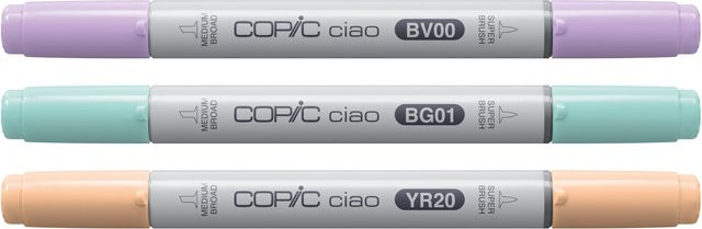 Copic Ciao Marker Set Layer & Mix Pastell Palette mit 3 Brush-Stiften in Blau, Gelb und Mehrfarbig - Bild 1