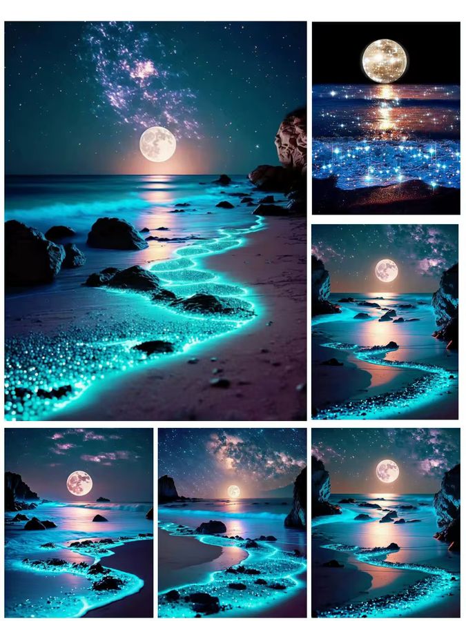 Potdemiel 5D Diamantgemälde zum Selbermachen mit Mond und Meer als Nachtlandschaft Mosaik-Stickerei für deine Heimdekoration mit runden Bohrern - Bild 4