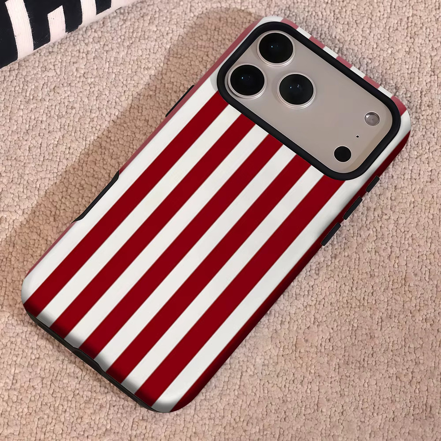 Robuste doppelschichtige Handyhülle von Potdemiel für iPhone 17 16 15 14 13 Pro Max Plus in Rot-Weiß gestreift mit Magnetfunktion - Bild 5
