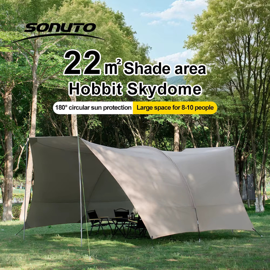 Sonuto Campingzelt mit Silberbeschichtung und UV-Schutz, wind- und regendichtes Überdachungszelt für den Außenbereich, Farbe: Silber/Beige, B/T/H: 550 x 400 x 220 cm - Bild 5