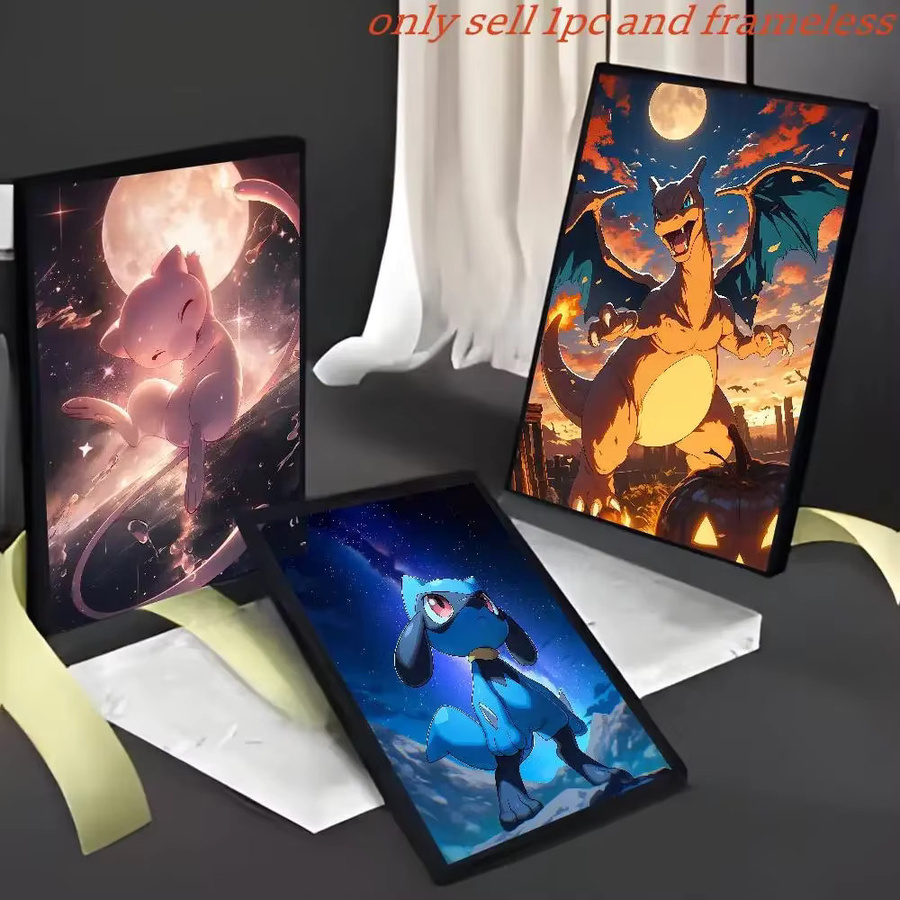 Bandai Pokemon Anime Leinwandgemälde Poster mit Charmander, Pikachu und Eevee in Mehrfarbig - Bild 1