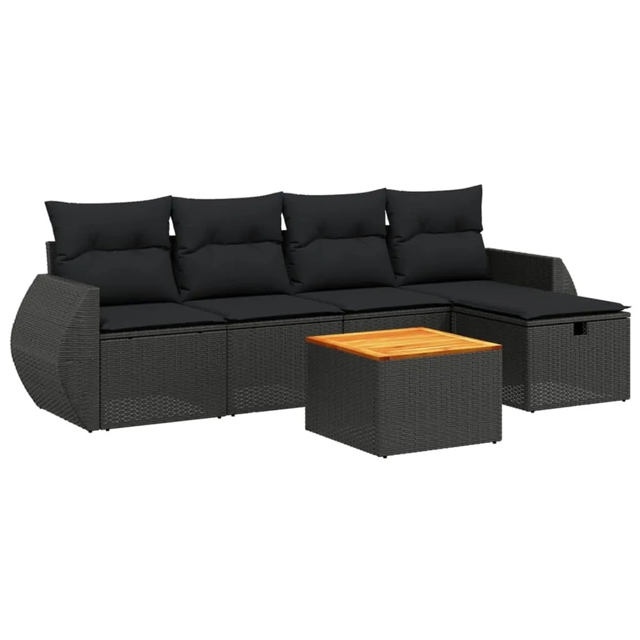 vidaXL 6-teilige Garten-Sofagarnitur aus Poly-Rattan mit Kissen in Schwarz - Bild 2