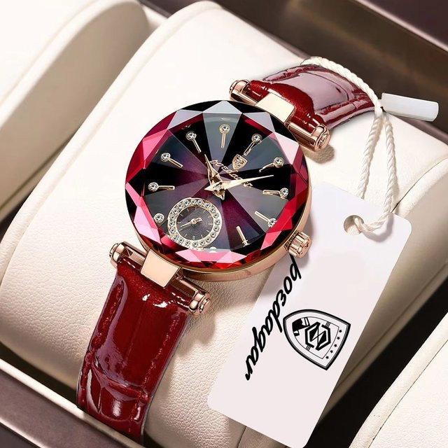 POEDAGAR Armbanduhr, Quarzuhr, Leder, Roségold, Schwarz, Damen - Bild 1