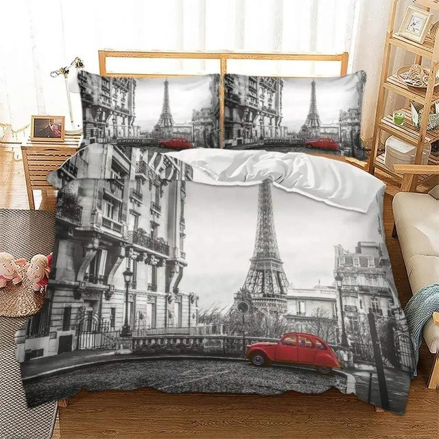 Bettwäsche-Set Your Warm Home Eiffelturm Paris Motiv in Grau, Material Mikrofaser, B/H: 135 x 200 cm - Bild 1
