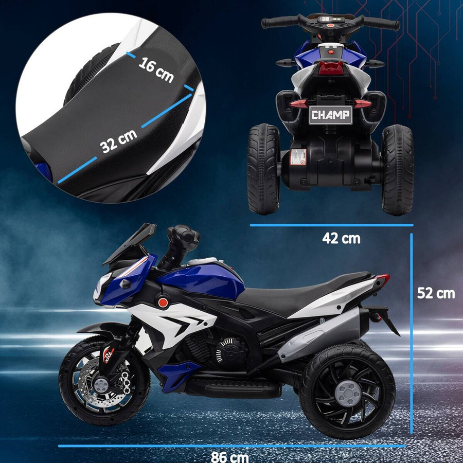 HOMCOM Elektro Kindermotorrad mit Musik und Scheinwerfer Blau Weiß - Bild 4