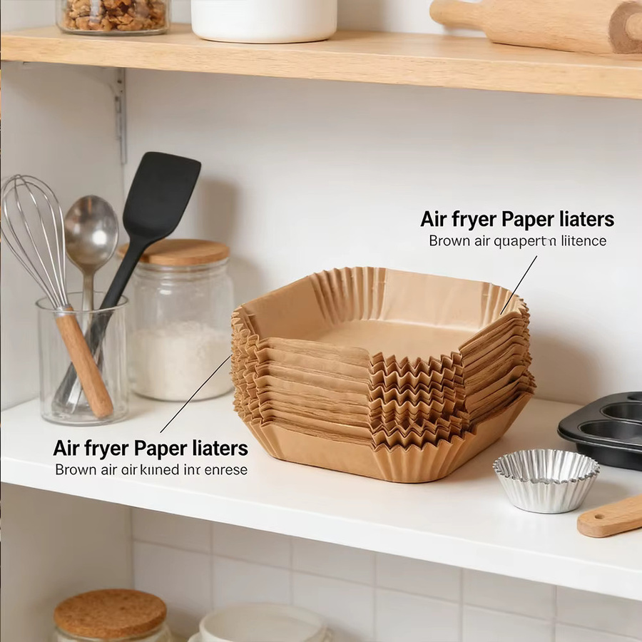 Einweg Papier Backformen für Air Fryer, runde Antihaft Backpapier Liner, braun, Durchmesser: 16,0 cm, 50 Stück - Bild 3