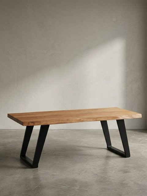 Couchtisch aus Akazie Massivholz in Braun mit Baumkante und Metallbeinen, B/T/H: 120 x 60 x 46 cm, von KADIMA DESIGN - Bild 1