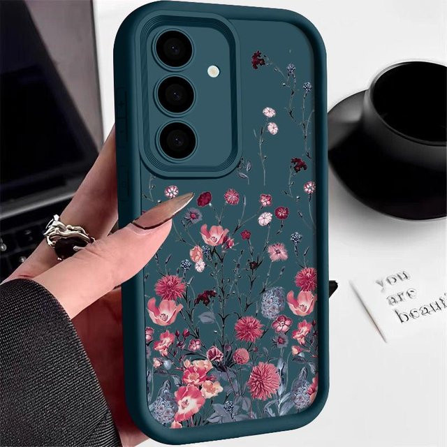 Silikon-Handyhülle mit Blumendruck für Samsung Galaxy S24 Ultra S23 S22 S21 FE A55 A54 A35 A15 A14 A53 A52 5G in Grau - Bild 1