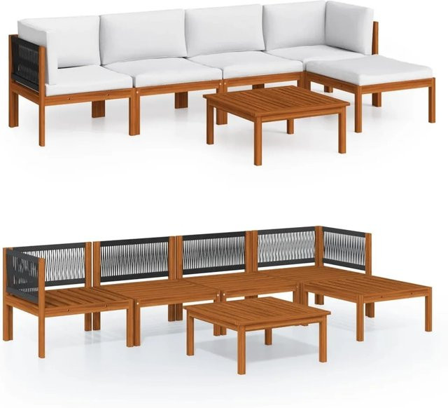 vidaXL 6-tlg Garten-Lounge-Set in U-Form aus Akazienholz mit Seil und Kissen in Beige - Bild 1