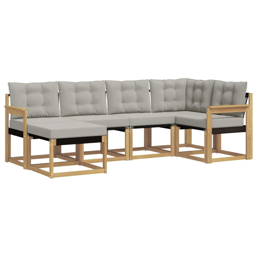vidaXL Outdoor-Sofagarnitur 6-teilig aus Akazienholz und Textilene in Weiß-Hellgrau mit Kissen und Armlehnen - Bild 2