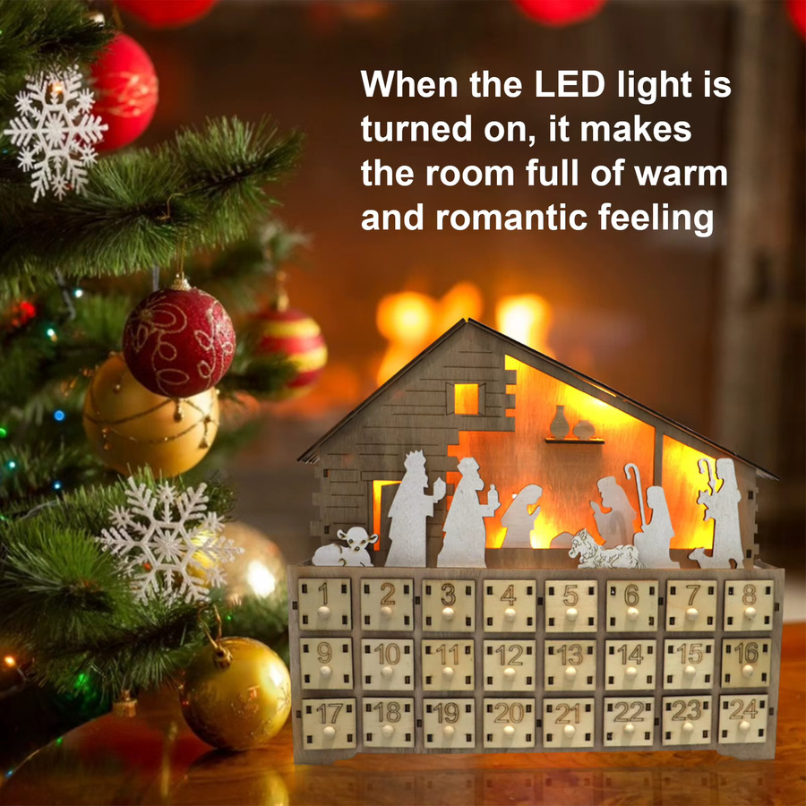 LED-Lichtkalender aus Holz in Braun als rustikaler Weihnachts-Adventskalender für deinen Schreibtisch - Bild 4