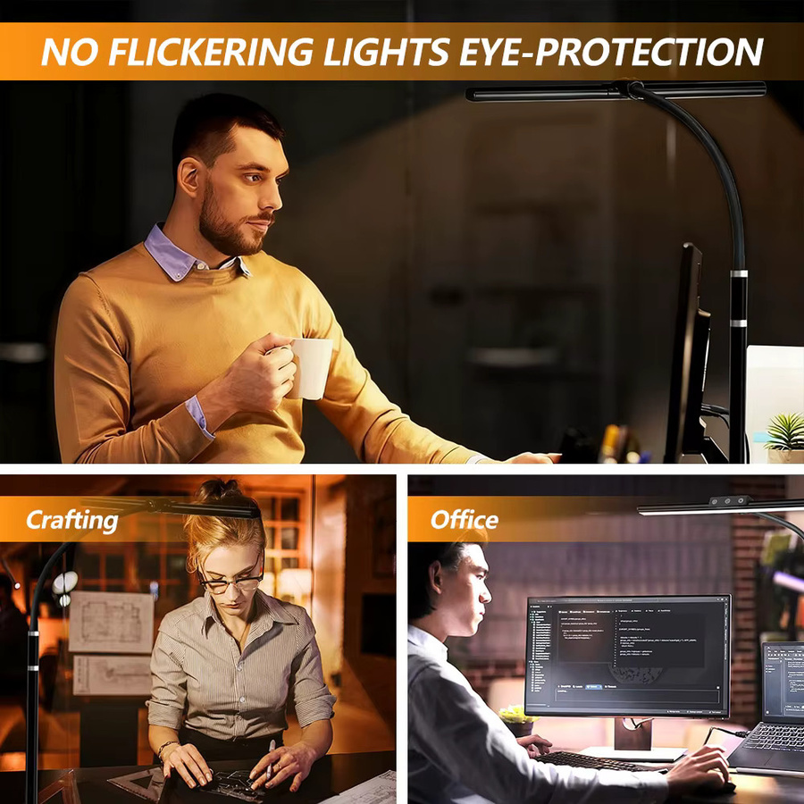 LED Schreibtischlampe in Schwarz mit stufenloser Dimmung, 5 Farbtemperaturen und flexiblem Schwanenhals für Home Office und zum Lesen - Bild 4