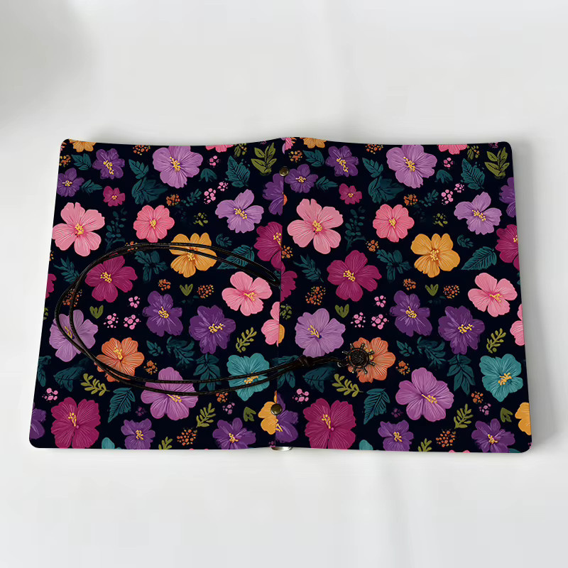 Nachfüllbares Boho-Vintage Lederjournal mit buntem Blumenmuster und Schnurverschluss, Hardcover Tagebuch in Multicolour - Bild 3