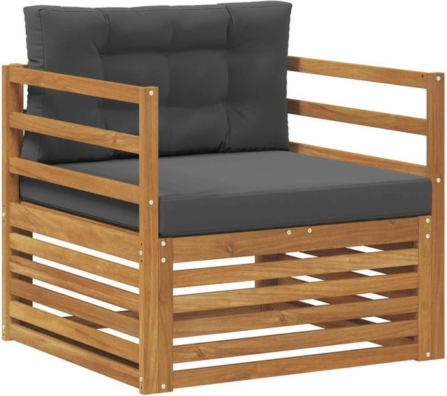 vidaXL Outdoor-Sofagarnitur aus massivem Akazienholz mit Polsterkissen in Anthrazit, Grau und Beige - Bild 1