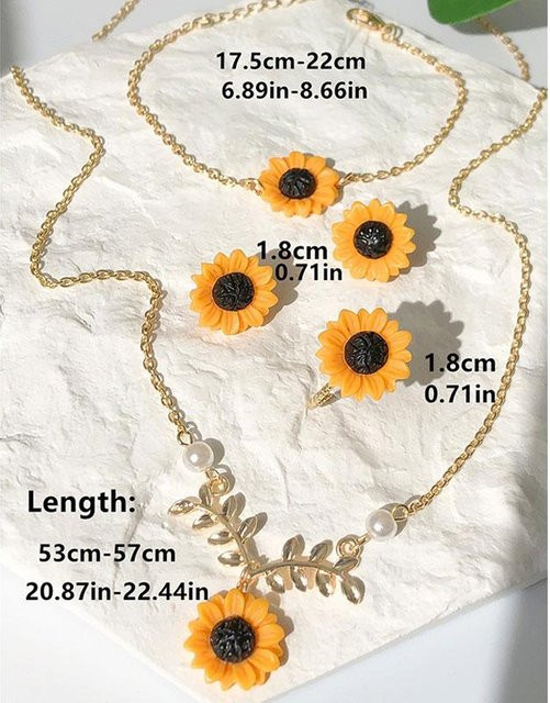 HUANZHI Schmuck-Set, Harzblumen-Anhänger, Eisen, Gold, Damen - Bild 1