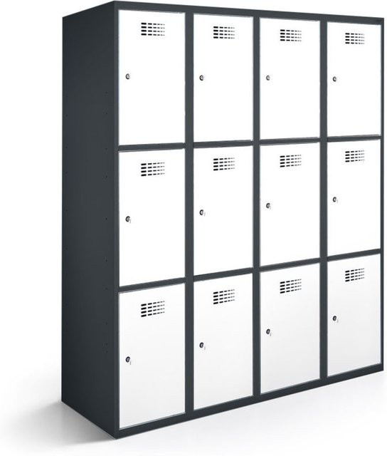 rotstahl Fächerschrank mit 12 Fächern (4x3) in Weiß und anthrazitgrauem Korpus, B/T/H: 120 x 50 x 180 cm - Bild 1