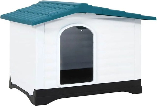 vidaXL Hundehütte aus Kunststoff in Blau und Weiß, wetterfest mit erhöhtem Boden, B/T/H: 90,5 x 68 x 66 cm